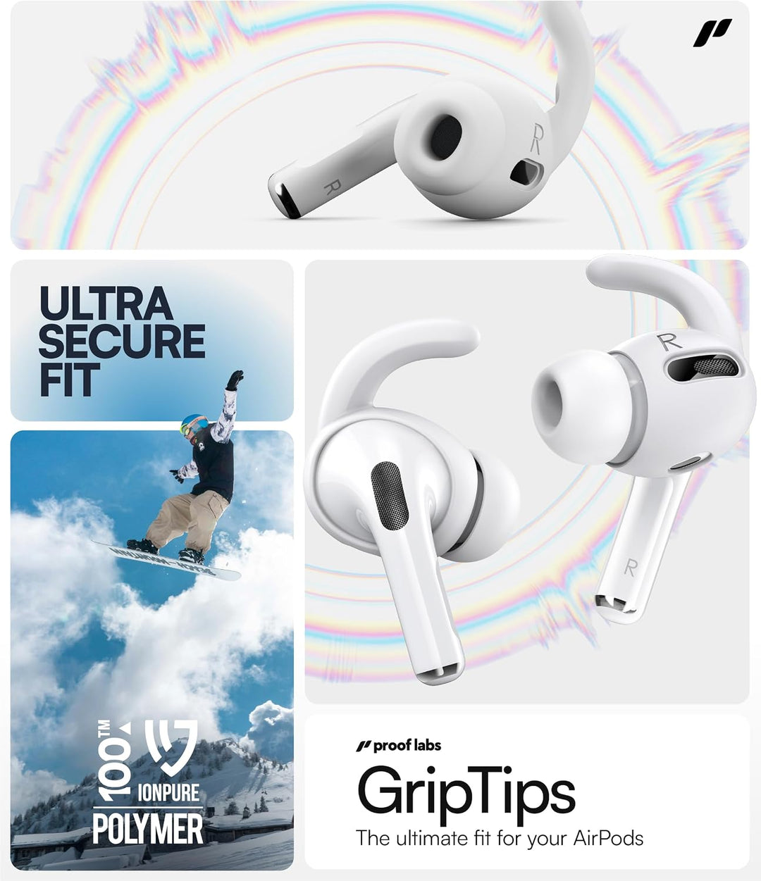 Proof Labs S5, 3 Paar Ohrhaken, Anti-Rutsch Ohrbügel, kompatibel mit Apple AirPods Pro 1. Generation