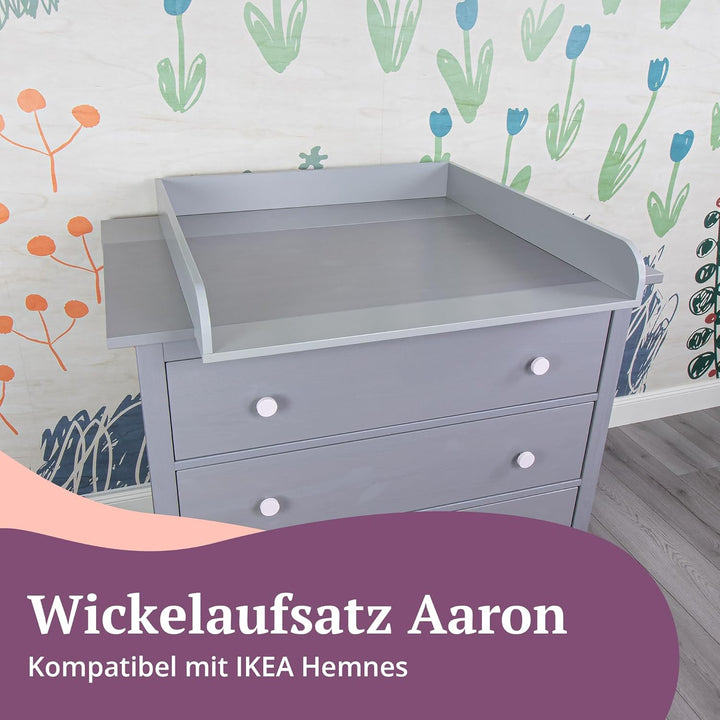 Puckdaddy Aaron | Wickelaufsatz kompatibel mit IKEA Hemnes Kommoden u.Ä. | 108x80x10 cm | Wickelaufl