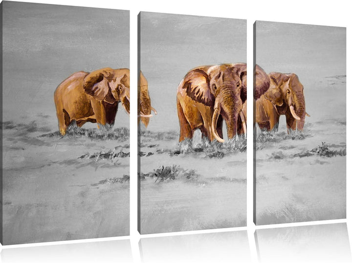 Pixxprint Elefanten in Südafrika als Leinwandbild/Grösse: 3 Teilig (120x80) cm/Wandbild/Kunstdruck/f