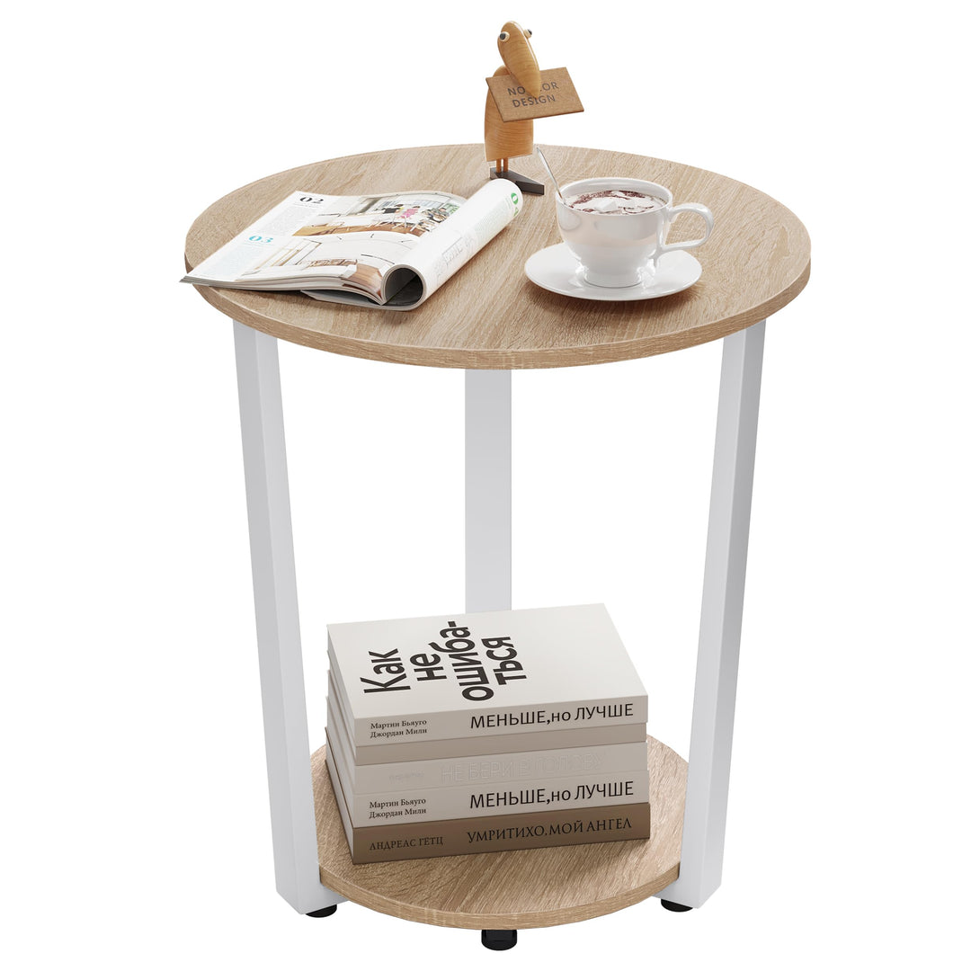 WOLTU Couchtisch rund, Beistelltisch modern, Wohnzimmertisch klein, Sofatisch mit 2 Ablagen, Wohnzim