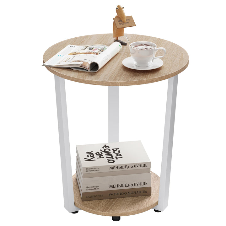 WOLTU Couchtisch rund, Beistelltisch modern, Wohnzimmertisch klein, Sofatisch mit 2 Ablagen, Wohnzim