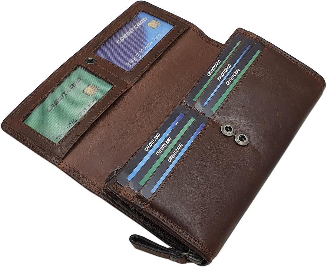 Grosse Rindleder Damen Geldbörse/Geldbeutel/Portemonnaie/Geldtasche mit RFID & NFC Schutz (Mit Schme