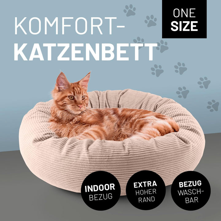 Lumaland Komfort Katzenbett Cord, Ø 60 cm | Katzenhöhle Rutschfester Boden | Katzen Zubehör mit Soft