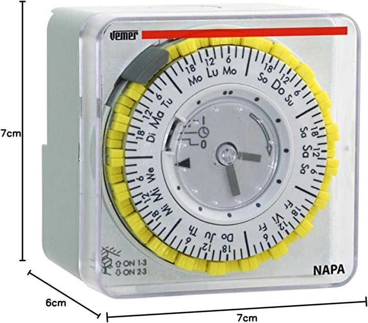 VEMER VP885800 NAPA W - Elektromechanisch Zeitschaltuhr mit Steckreitern mit Wochenprogrammrung, Sch