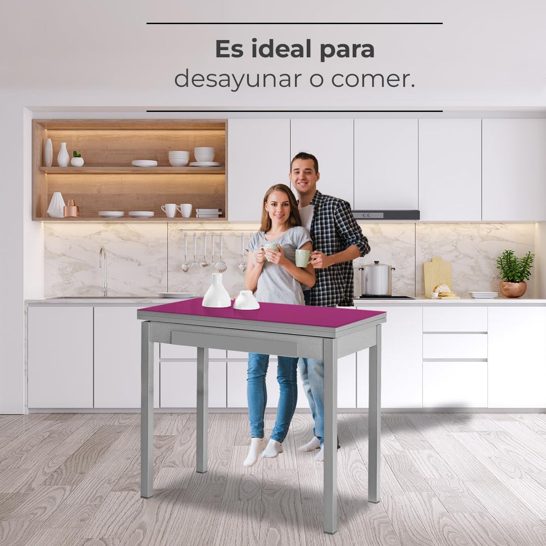 ASTIMESA - Küchentisch mit Schublade - Tisch mit Glasplatte in Aubergine - Minimalistisch - Gestell