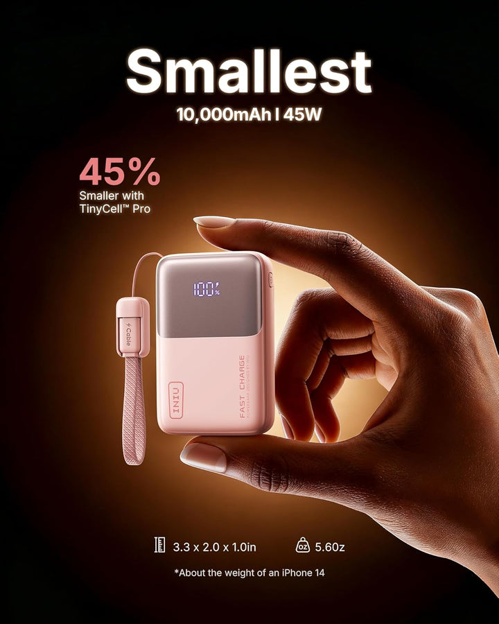 INIU Mini Power Bank, 45W 10000mAh Powerbank Klein Aber Stark (USB C In & Out), Schnellladefunktion