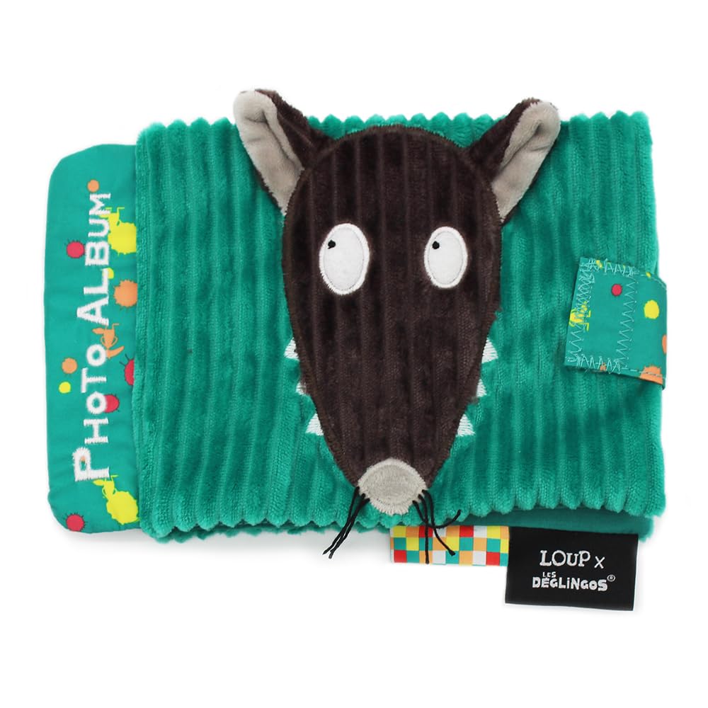 Les Déglingos 31832 Fotoalbum "Loup x", 10 Hüllen, Füllung aus Recyceltem Polyester, Grün, 20cm Läng