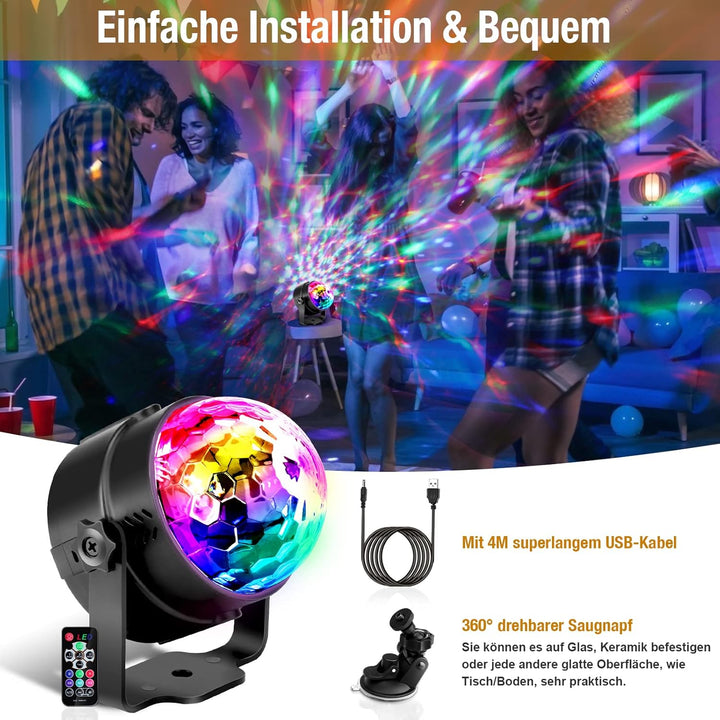Gobikey Discokugel, 360° Rotierende Musik Activated Discolicht LED Party Lampe mit Fernbedienung- 3W