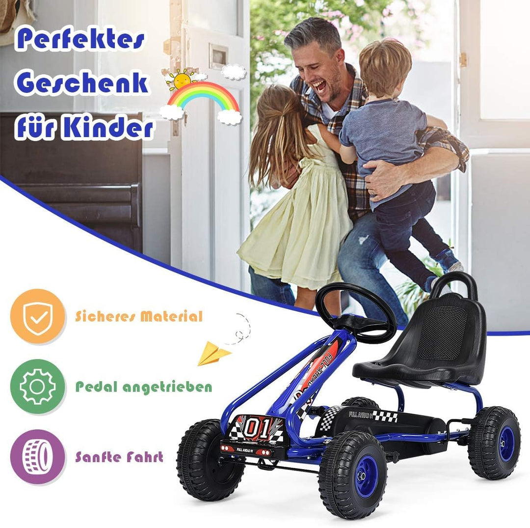 FANTASK Gokart ab 3 Jahren, Tretauto Tretfahrzeug mit verstellbarem Sitz und Handbremse, Go Cart bis
