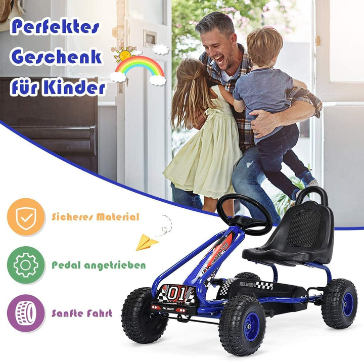 FANTASK Gokart ab 3 Jahren, Tretauto Tretfahrzeug mit verstellbarem Sitz und Handbremse, Go Cart bis