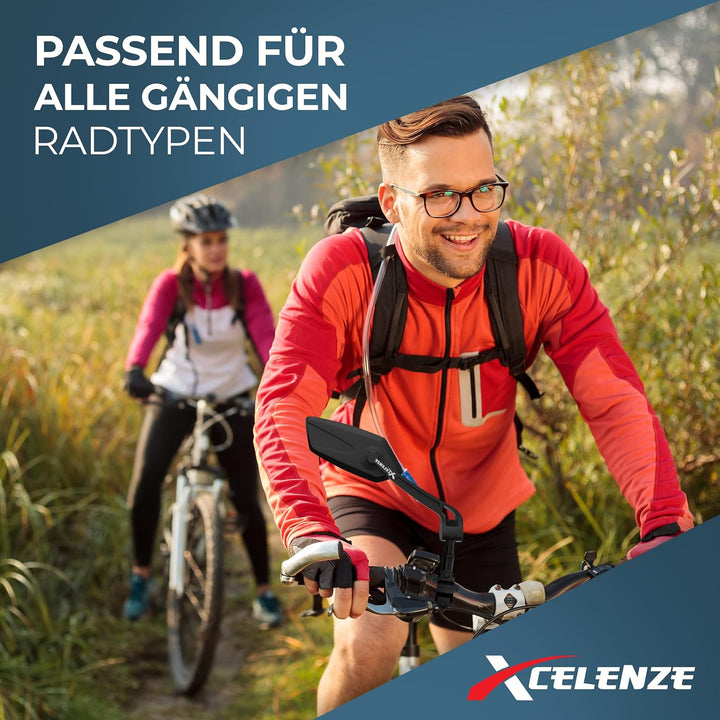 Xcelenze - Fahrradspiegel extra grosse Spiegelfläche |schlagfestes Echtglas| Fahrradspiegel für Lenk
