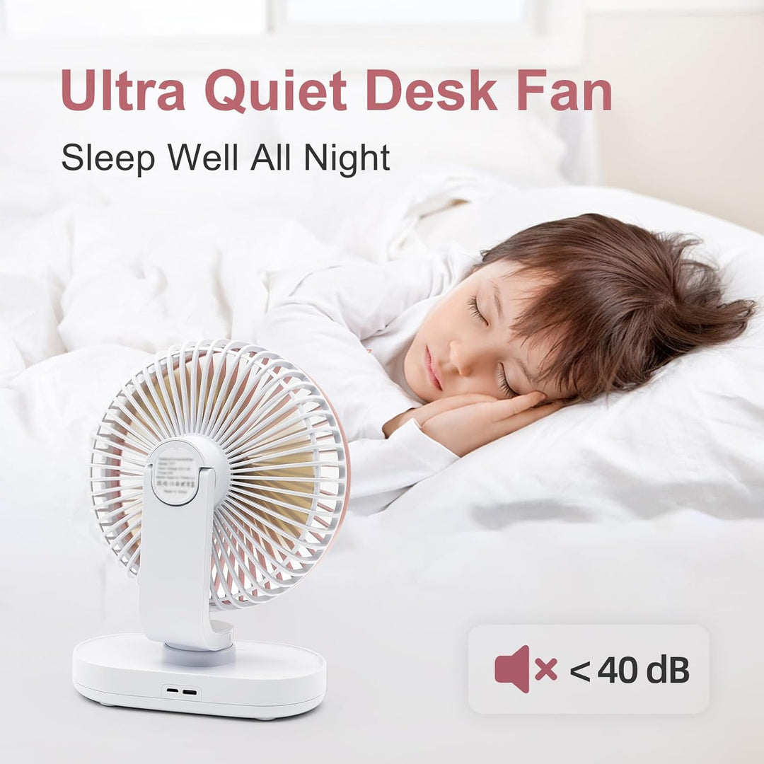 Tischventilator sehr Leise, 16,5CM Klein Ventilator, Auto Oszillierend, 4 Geschwindigkeiten, Starkem