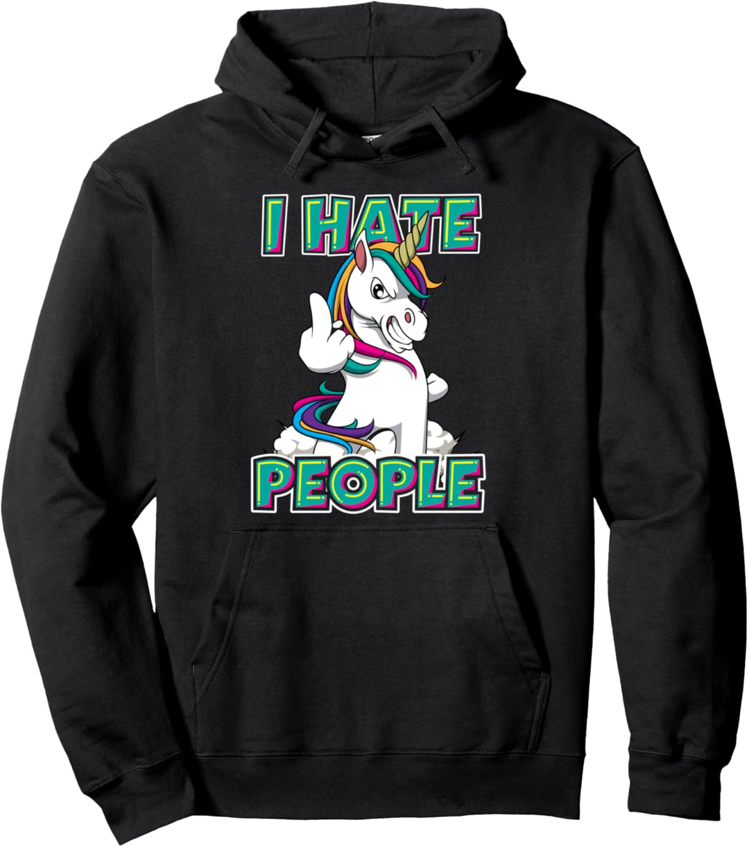 Ich hasse Menschen Einhorn Mittelfinger Pullover Hoodie
