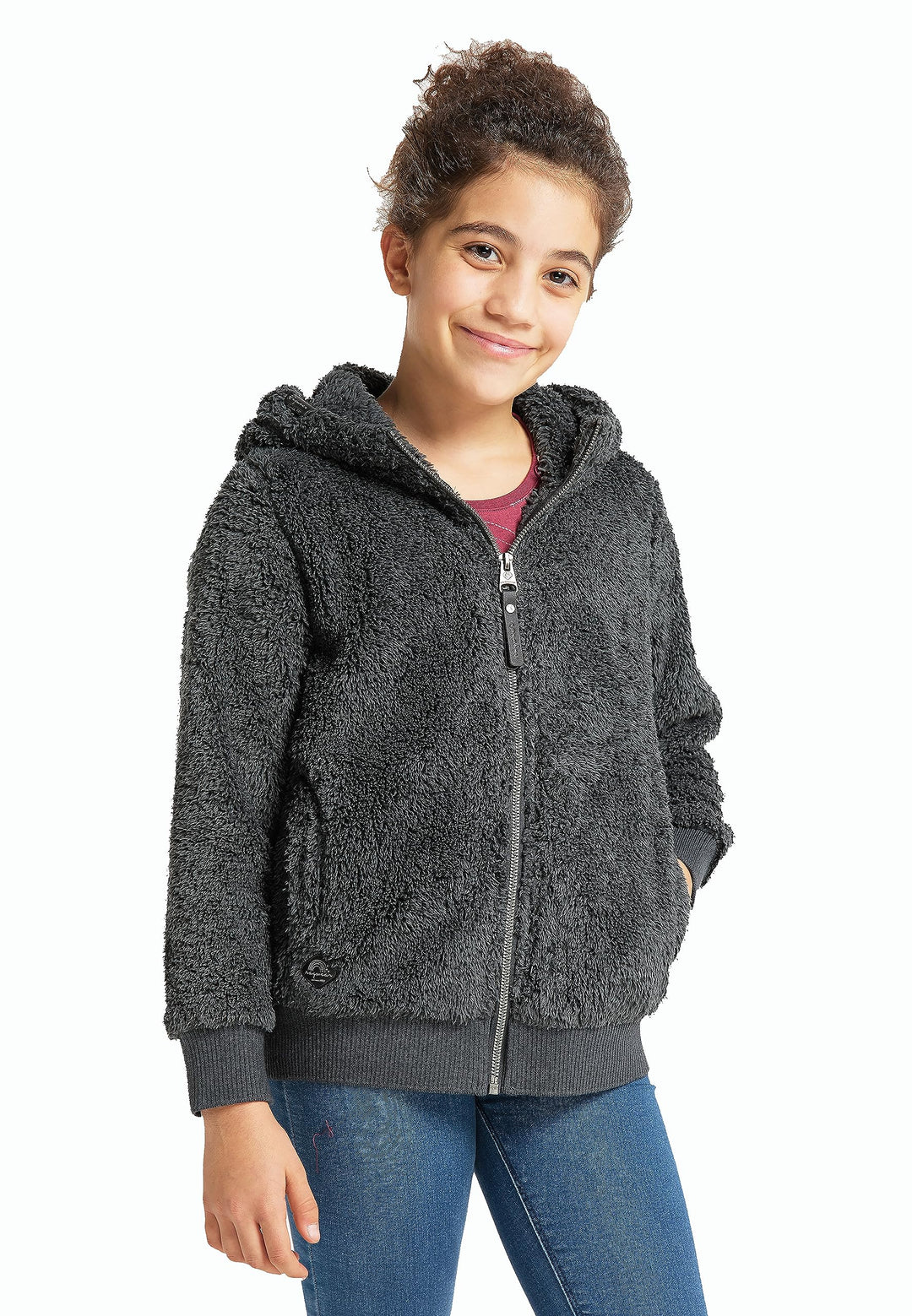 Ragwear Valentyna Mädchen Sweatjacke Sweatshirt mit Kapuze Plüsch Teddyfell Jacke Cardigan Strickjac