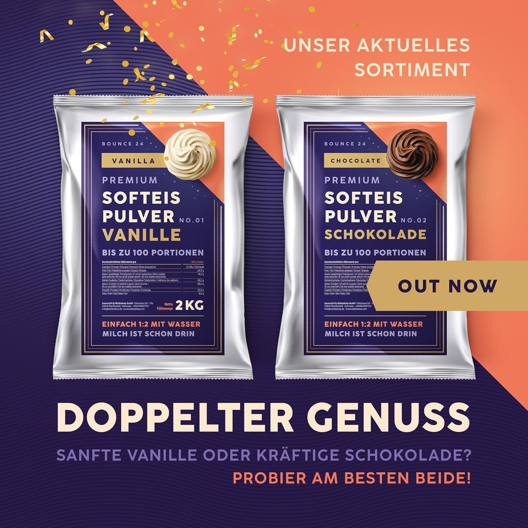 Bounce24 Softeispulver für Eismaschine | Vollmilchpulver enthalten, nur Wasser anrühren, cremig, ohn