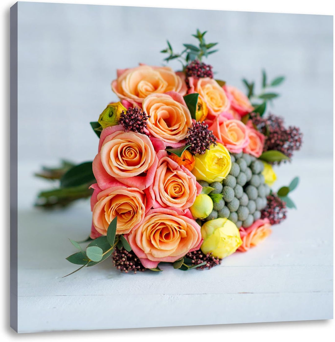 Romantischer Blumenstrauss, Format: 70x70 auf Leinwand, XXL riesige Bilder fertig gerahmt mit Keilra