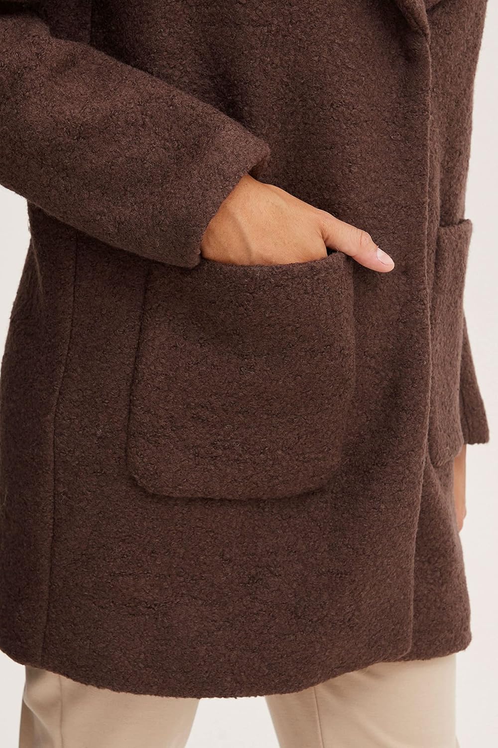 ICHI IHSTIPA JA Damen Wintermantel Wollmantel Winterjacke Kurzmantel mit Druckknöpfen und Reverskrag