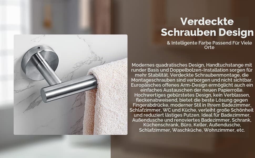 YUET Handtuchhalter 30CM, Handtuchstange Bad Silber,SUS 304 Edelstahl,Handtuchhalter Stange Wand Bad
