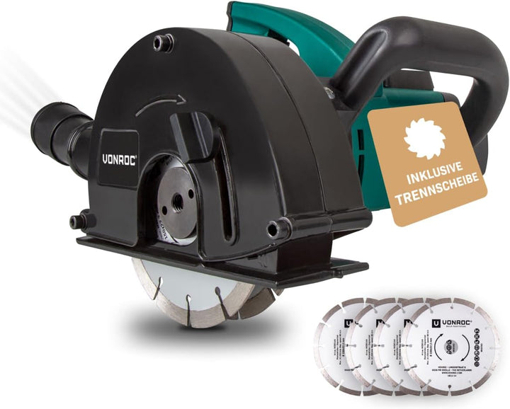 VONROC Mauernutfräse Schlitzfräse mit Absaughaube - Mauerfräse 1700W - Schlitzmaschine für 150mm Kab