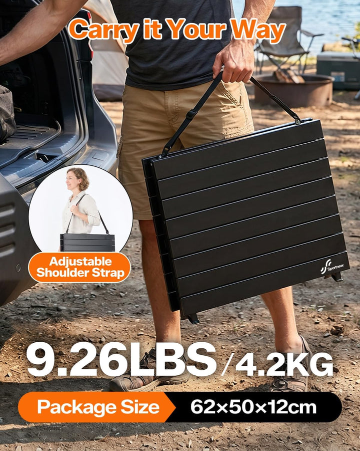 Sportneer Campingtisch Klappbar– Aluminium Rolltop Tisch mit 3-Fach höhenverstellbaren Verriegelungs