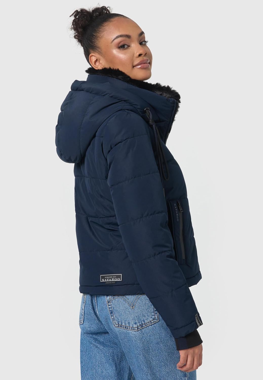 Navahoo Damen Winterjacke Steppjacke warm mit Abnehmbarer Kapuze und Kunstfellkragen Mit Liebe XIV X