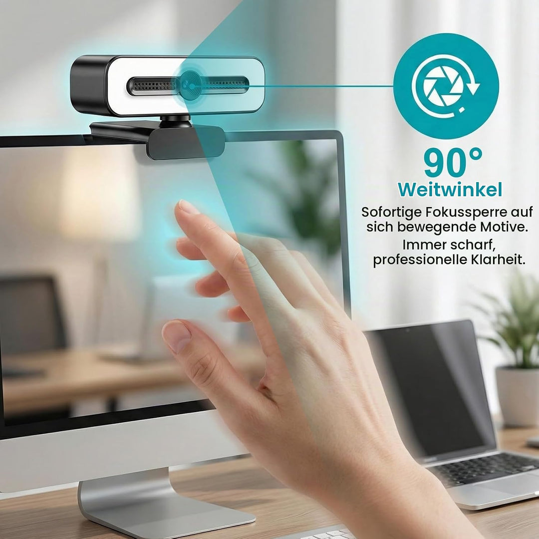 1080P USB Webcam: 90° Weitwinkel Full HD Webcam mit Mikrofon für Videoanruf und Aufnahme, Web Konfer