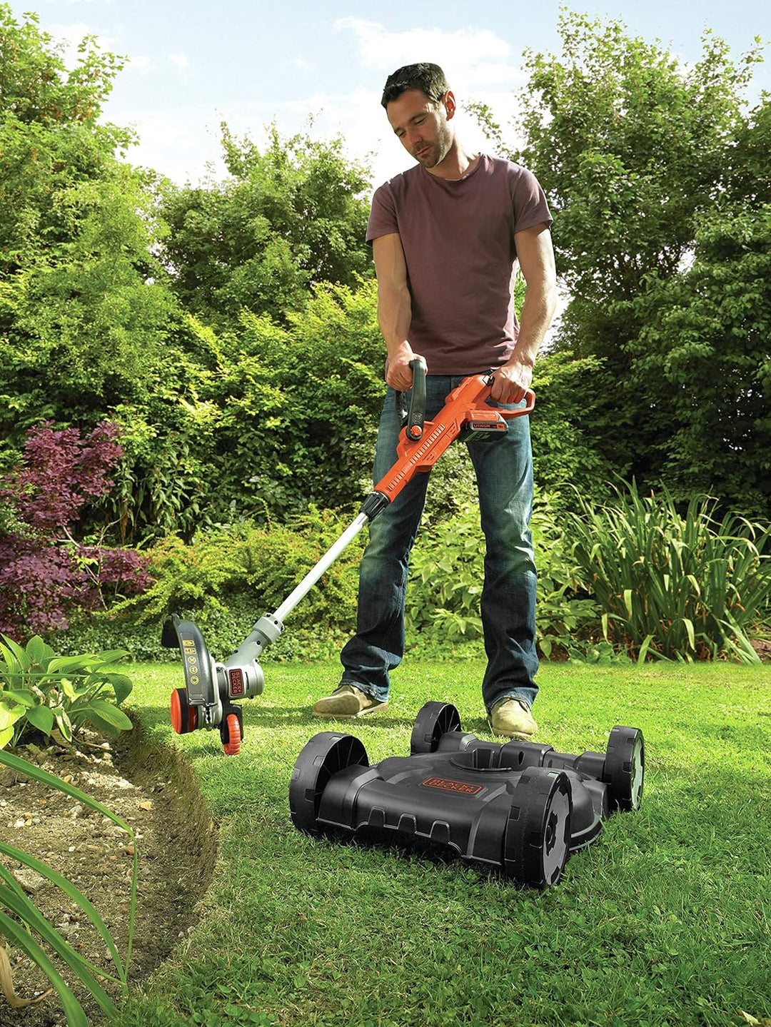 Black+Decker 3-in-1 Multi-Trimmer-Set (18V 2,0Ah, Kantenschneider, Rasentrimmer mit Rasenmäheraufsat