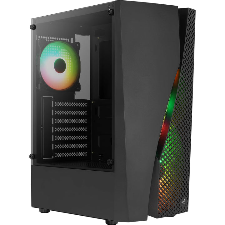 Aerocool WAVEBKV3, PC ATX Gehäuse, Gehärtetes Glas, 4xLüfter RGB 12cm, Schwarz Schwarz WAVEBKV3