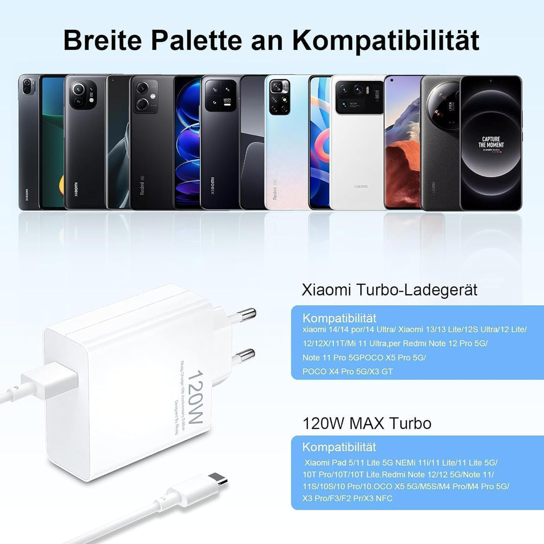 120W ladegerät für Xiaomi 15, 14, 13, 12, 13t, 12t, 12s, Redmi Note 14/13 Pro+/12 Pro+/11 P+ 5G, 12,
