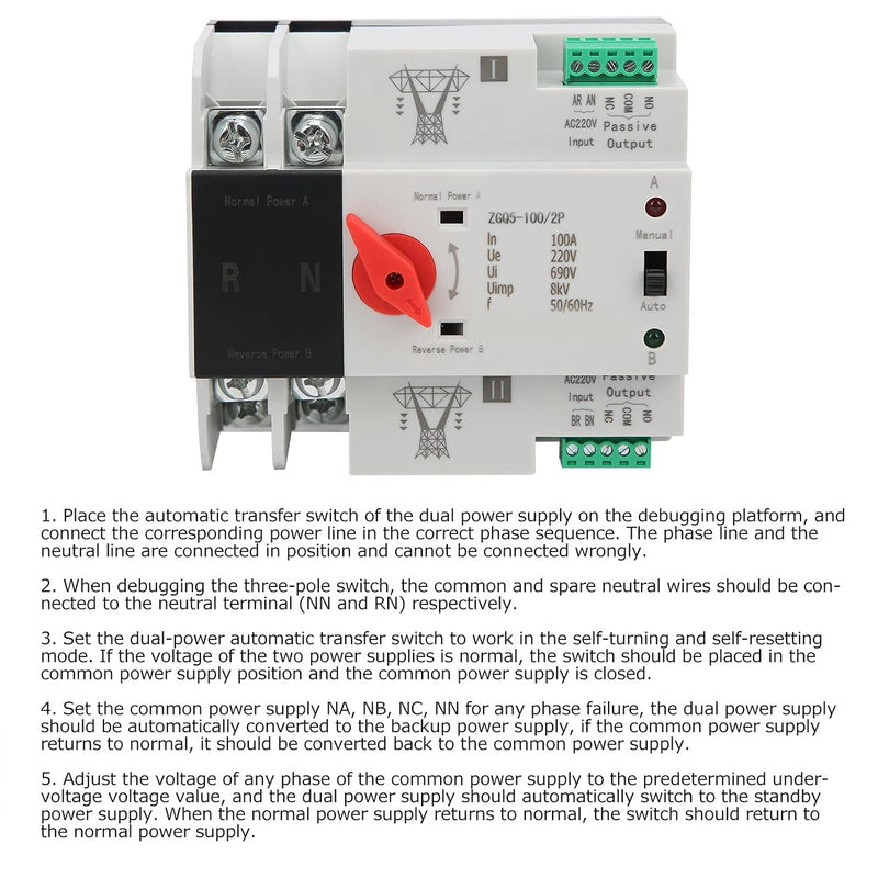 Dual Power Automatic Transfer Switch, Unterbrechungsfreier 2-Wege-Controller ZGQ5-100 / 2P 220-V-Din