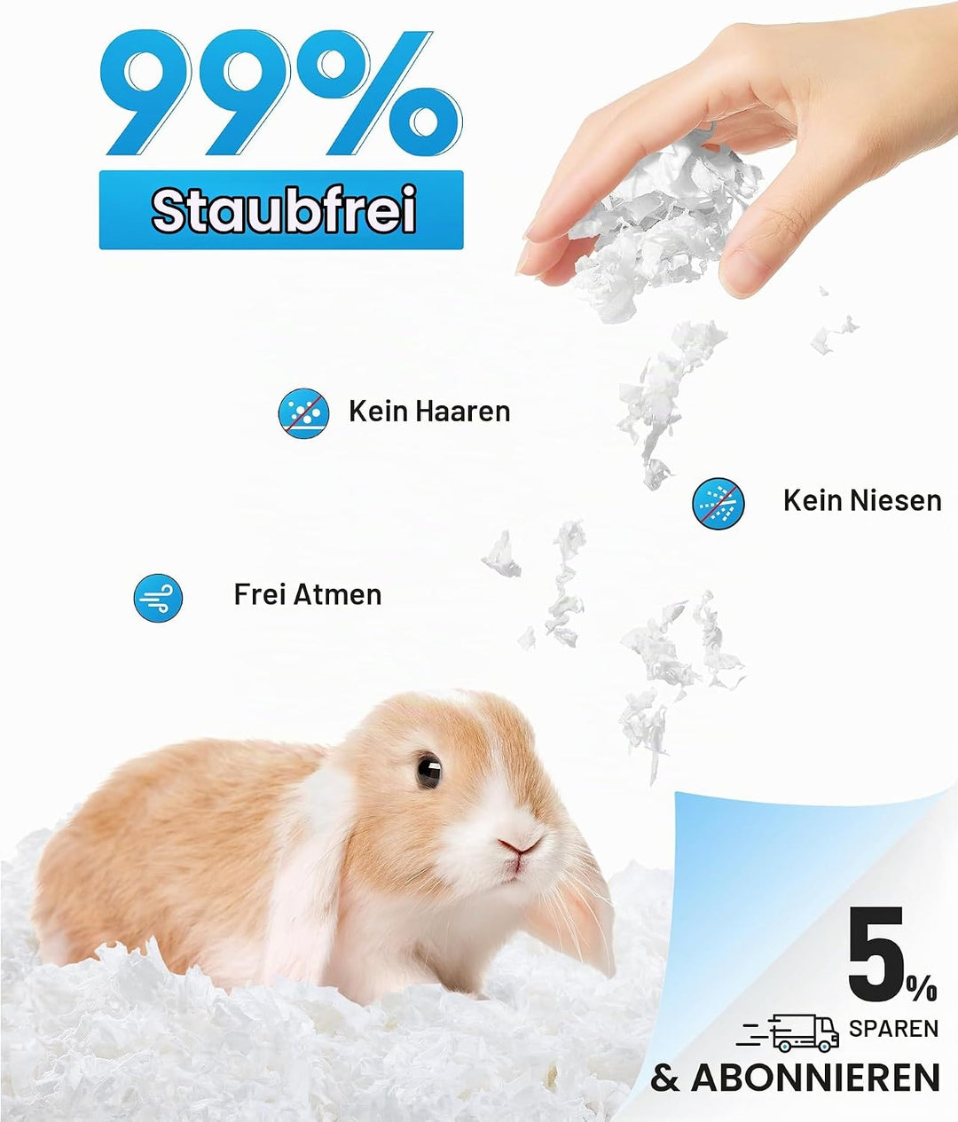 BUCATSTATE Hamster Streu 70L, Papier Einstreu für Kleintiere, Besonders Saugfähige &amp; 99,9% Staubfrei
