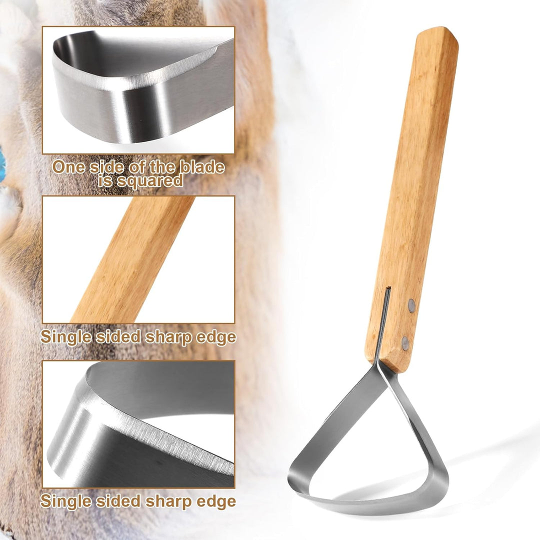 Gosknor 2er Pack Pelzschaber Fleshing Werkzeugset mit Handschuhen, 29 cm Edelstahl Fleshing Messer H
