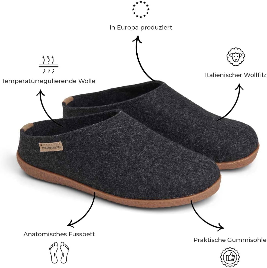 THE COZY SHEEP Filzpantoffeln mit Gummisohle | Praktische Herren &amp; Damen Hausschuhe Sommer und Winte