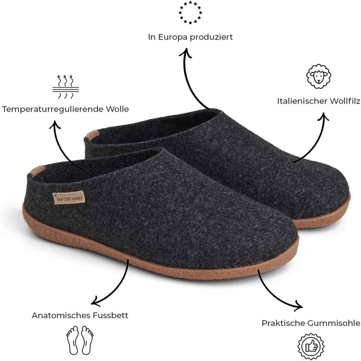 THE COZY SHEEP Filzpantoffeln mit Gummisohle | Praktische Herren &amp; Damen Hausschuhe Sommer und Winte