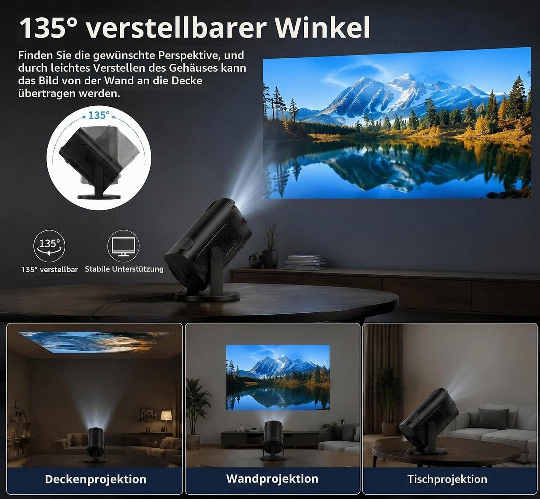 Mini Beamer, Tragbarer HD 1080P Heimkino Projektor mit HDMI-/USB-Kabelverbindung, Manueller Fokus, 1
