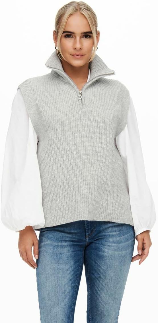 ONLY Damen Onltia Life Highneck Vest KNT Noos Pullover L Light Grey Melange, L Light Grey Melange