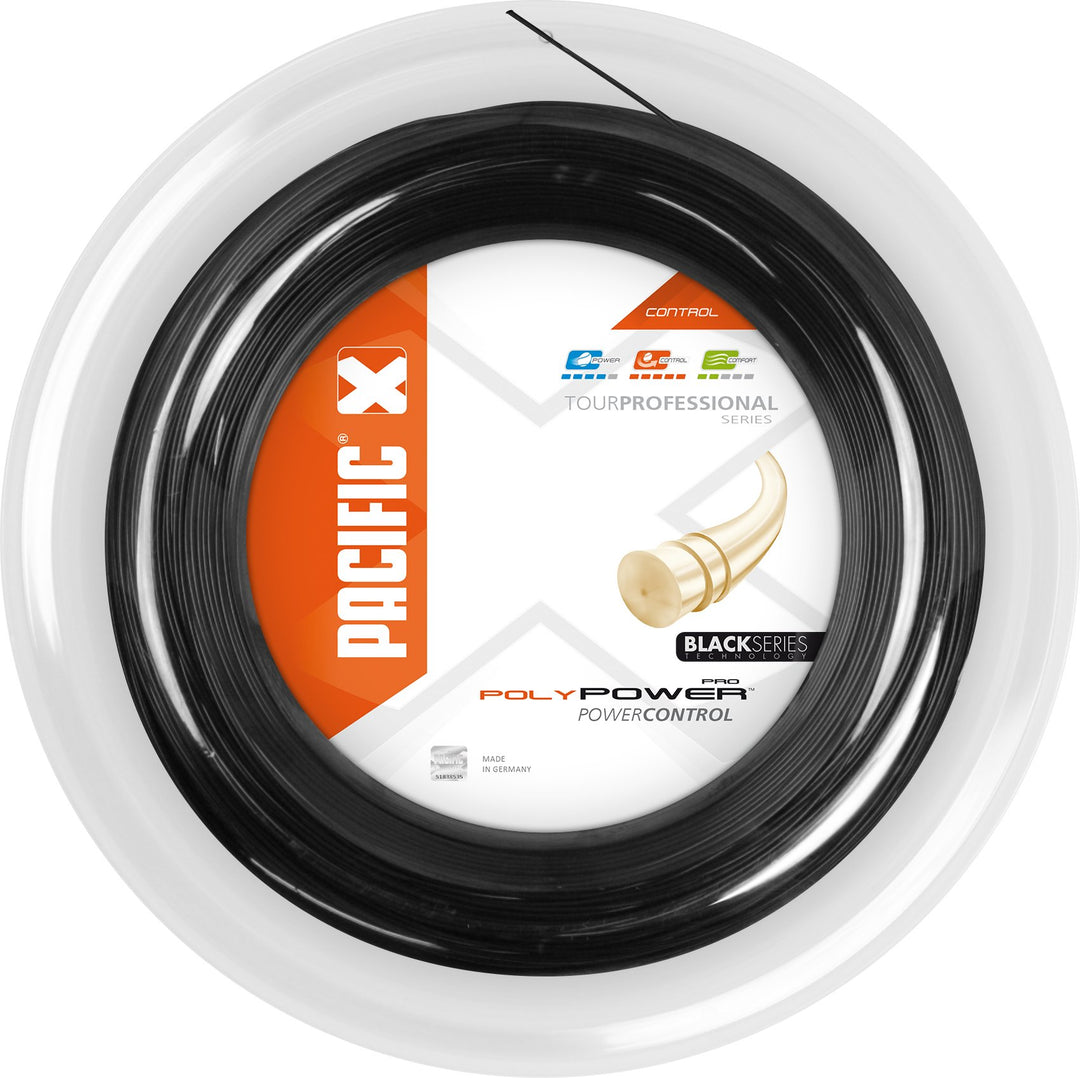 Pacific Poly Power Pro Black Series-200m-rolle Tennissaite 1.30mm/16 Schwarz, 1.30mm/16 Schwarz