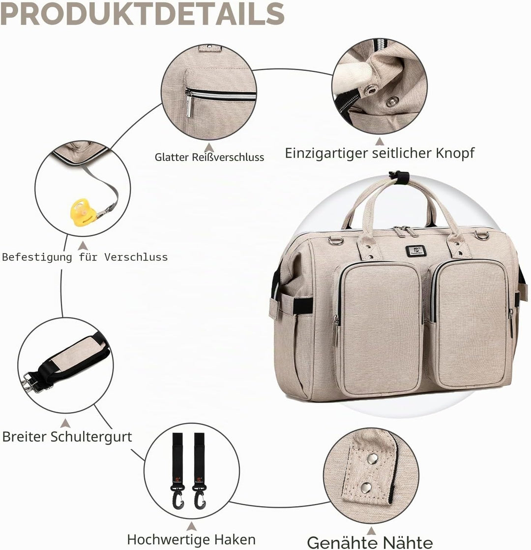 Pomelo Best Wickeltasche mit wasserdicher Wickelunterlage und 2 Kinderwagen Haken verstellbare Schul