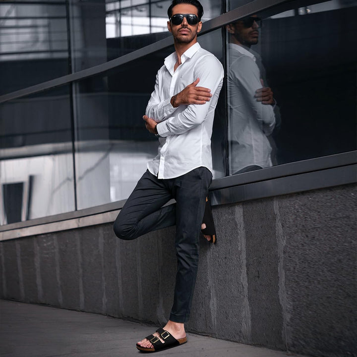 Torotto Herren Pantoletten Leder Unisex-Erwachsene Sandalen Hausschuhe Arbeitsschuhe Antistatik Bequ