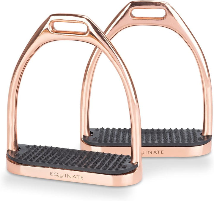 Equinate Steigbügel Luna 10cm Roségold - Mit Anti-Rutsch Trittfläche aus Gummi - Für Erwachsene und