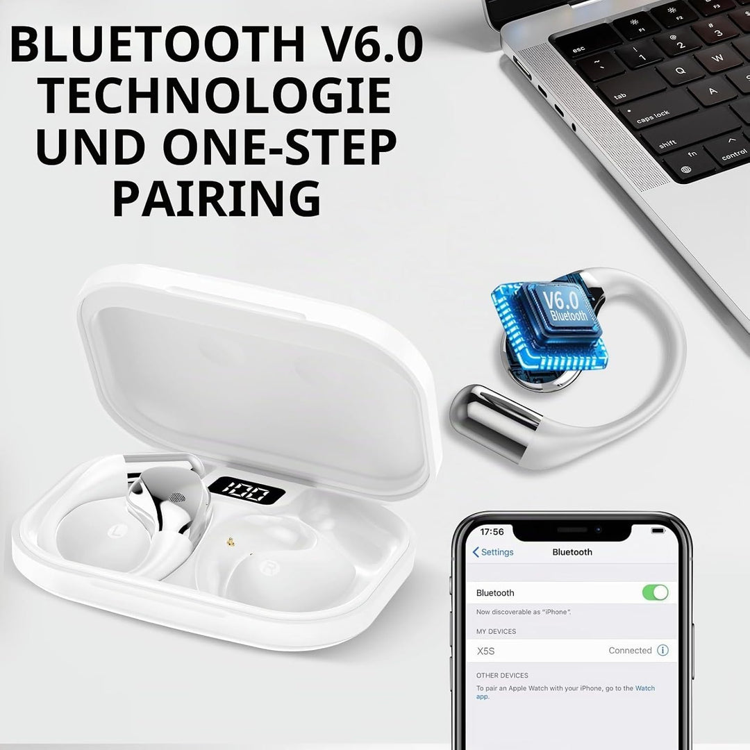 Bluetooth 6.0-Kopfhörer mit offenem Ohr, HD-Mikrofon, 40 Stunden Akkulaufzeit, LED-Display, IP7 wass