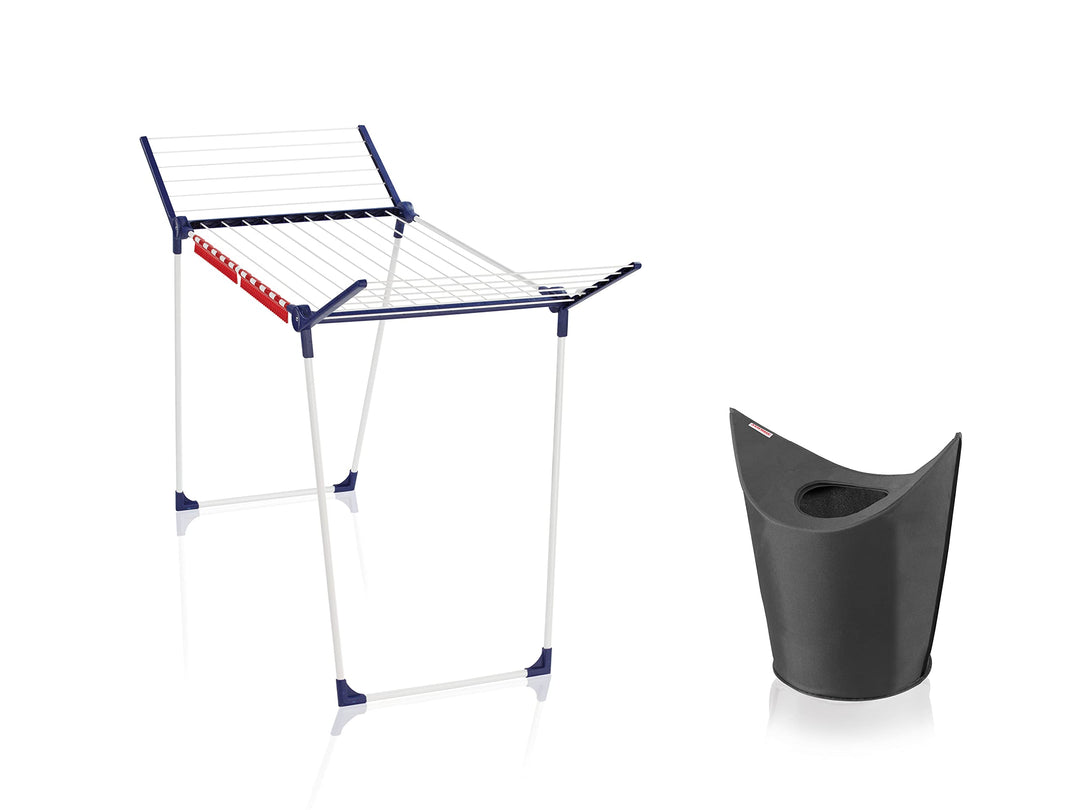 Leifheit Standtrockner Pegasus 180 Solid inkl. Wäschekorb mit 60 L Fassungsvermögen, Wäschesammler,
