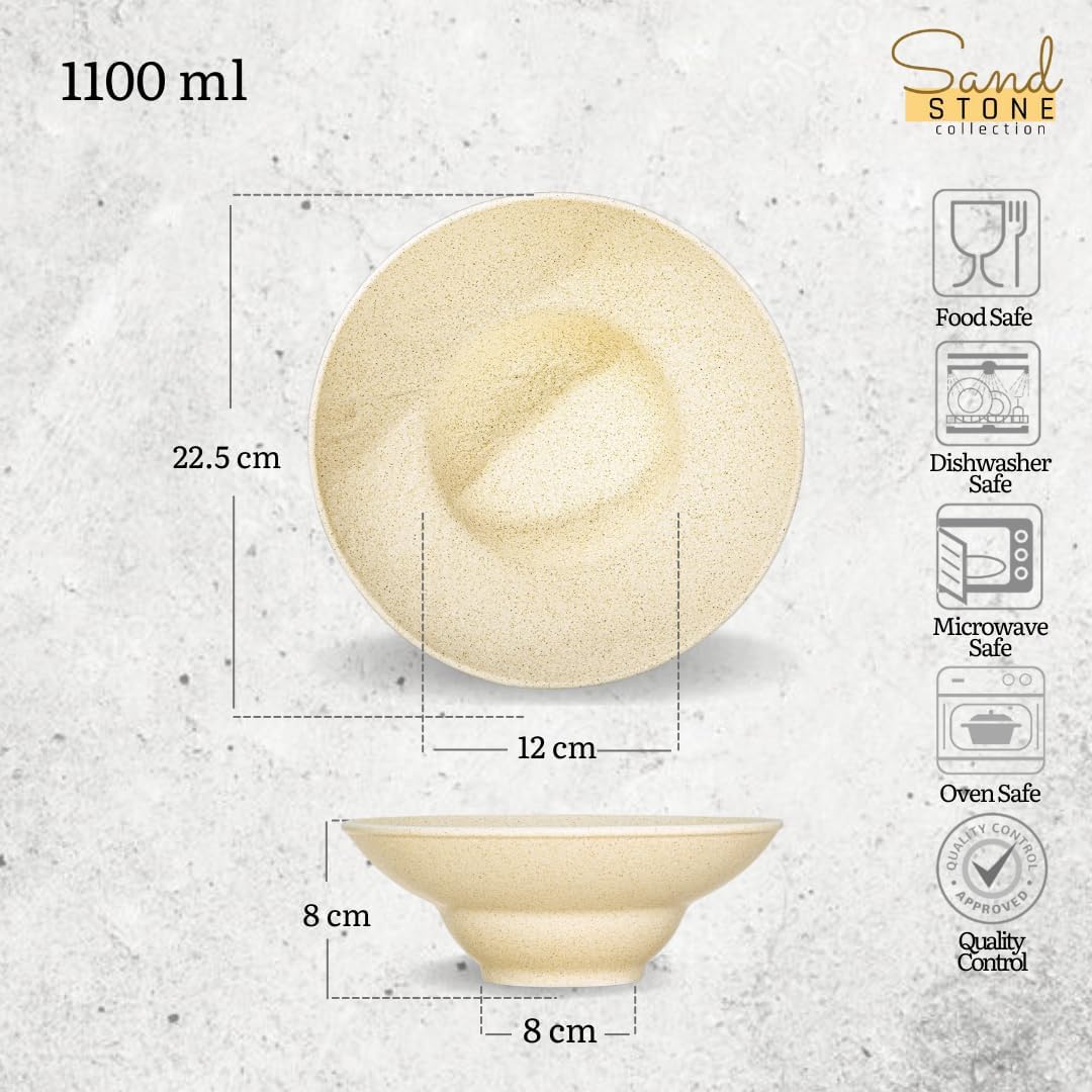 Wilmax | Tiefer Teller 2 Stück 22,5 cm / 1100 ml | Speiseteller aus Porzellan | Steinoptik | Esstell