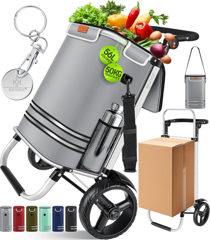 KESSER® Einkaufstrolley klappbar mit 56L Kapazität und belastbar bis 50kg | 3in1 Trolley Sackkarre &