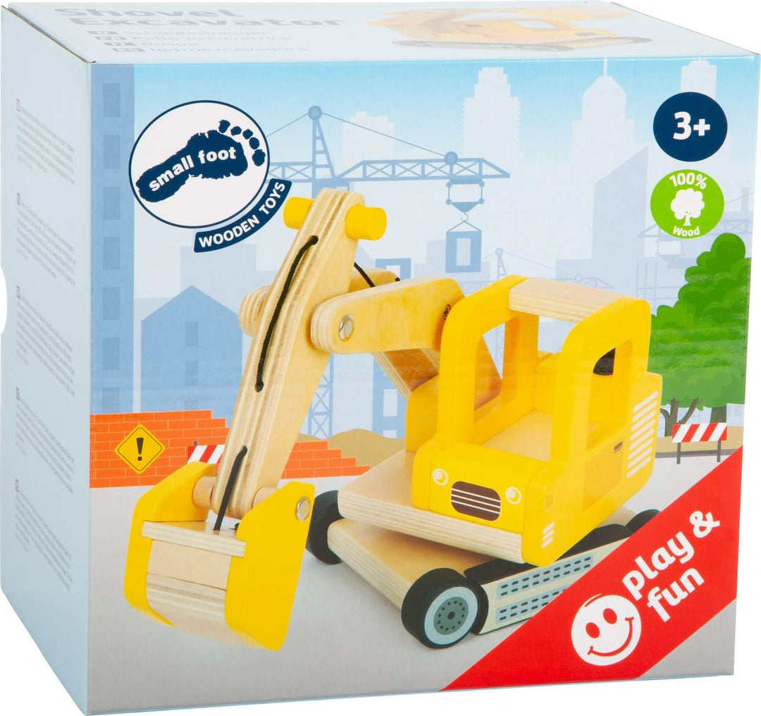 Small Foot Schaufelbagger aus Holz, Spielauto mit beweglichem Baggerarm, 360 Grad drehbar, für Kinde