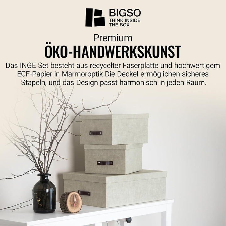 BIGSO BOX OF SWEDEN INGE 3er-Set Aufbewahrungsboxen für das Schlaf-, Kinder-, Arbeits- oder Badezimm