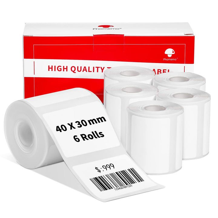 6 Rollen Phomemo M120/M110 Etiketten, 1.57"x 1.18" (40 x 30 mm) Thermoetikettenpapier für Phomemo M1