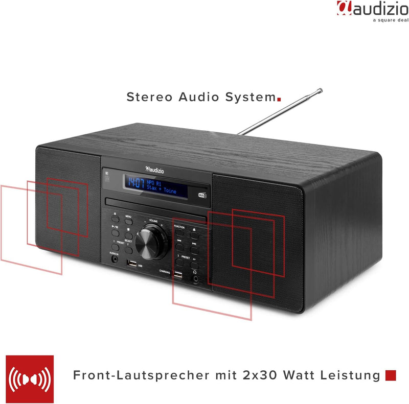 Audizio Prato - DAB Radio mit CD Player, MP3-Player, Bluetooth Radio, USB, DAB+, FM-UKW, Fernbedienu