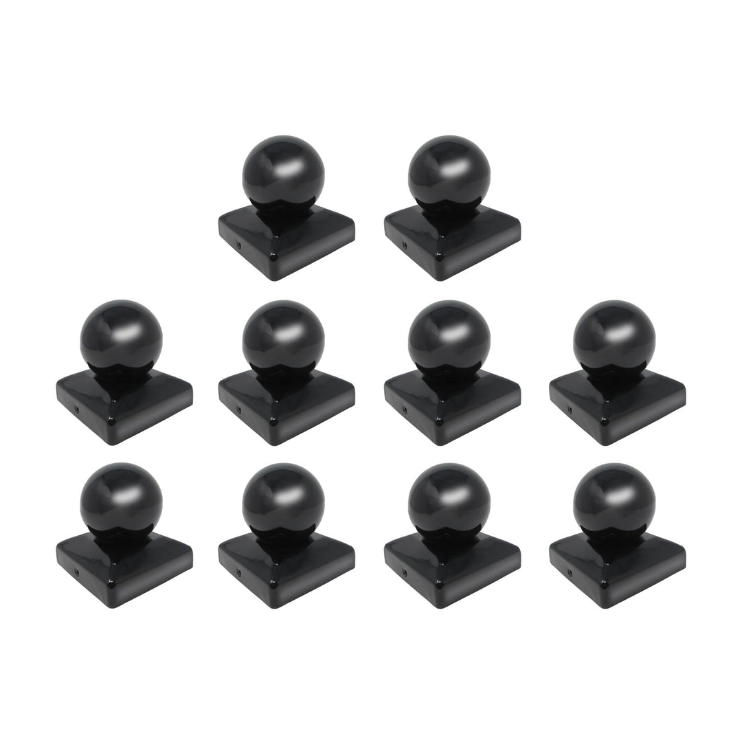 Pfostenkappe Kugel | Stahl Schwarz pulverbeschichtet | 91 x 91 mm | 10 Stück | Abdeckkappe für Garte