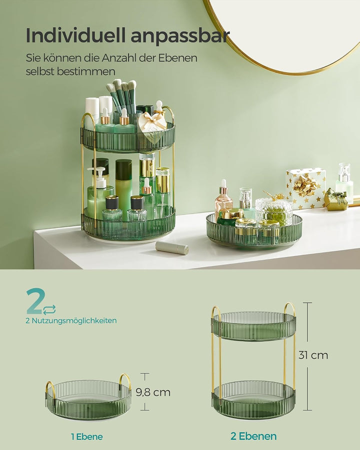 SONGMICS Make-up Organizer drehbar, Kosmetik-Organizer rund, 2 Ebenen, Kosmetik Aufbewahrung, anpass